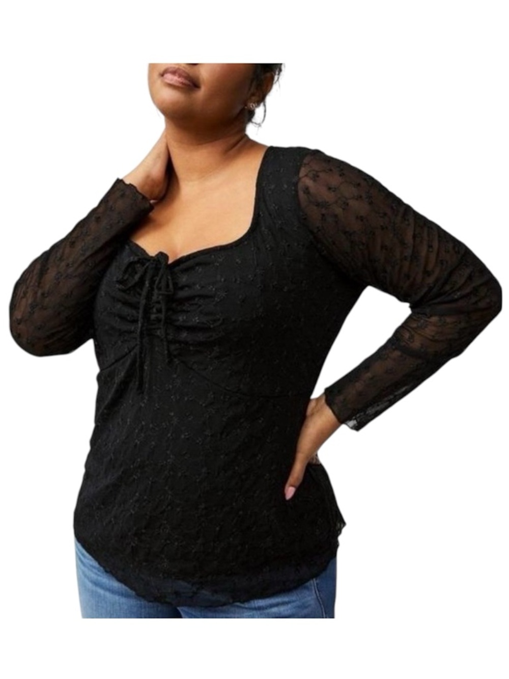 Torrid Black Embroidered Floral Lace Dark Romantic Sheer Long Sleeve Blouse 4X